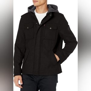 Levi's Men's Wool Blend Hooded Military Jacket